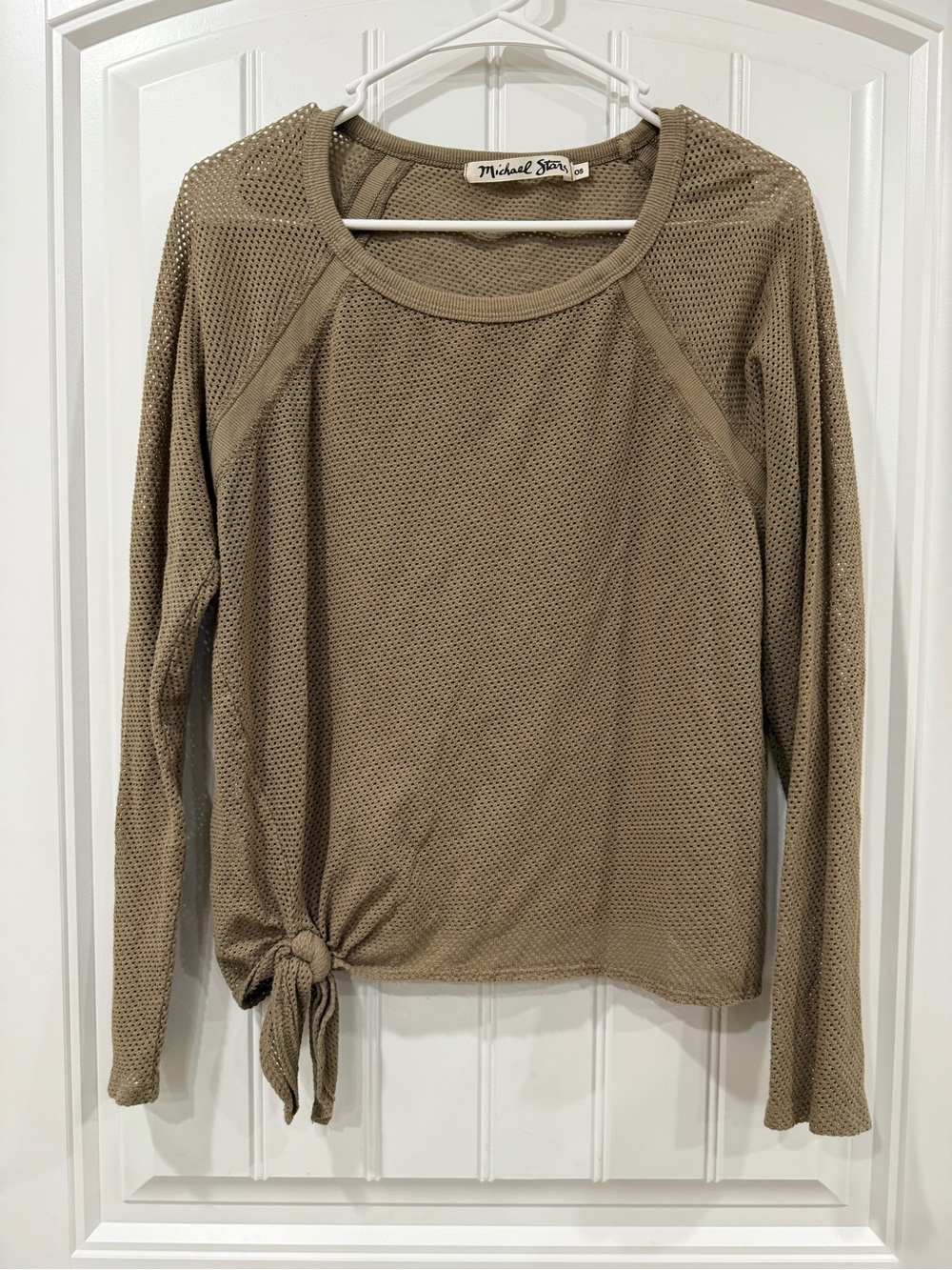 EUC Michael Stars Mesh Long-Sleeve Tie-Hem Top in Taupe